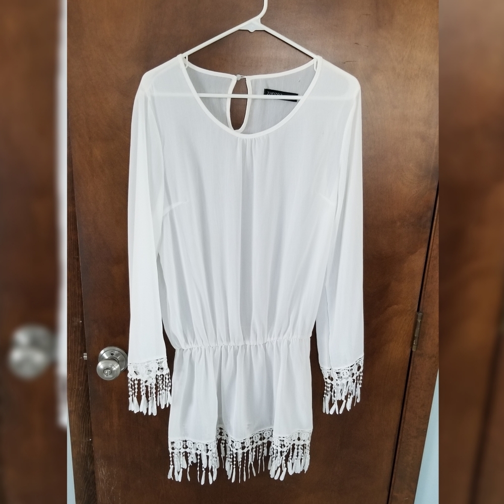 White sheer tunic blouse with lace